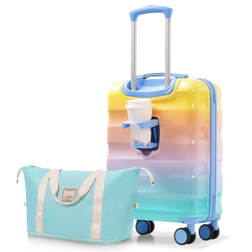 Conjunto de 2 peças PAPROOS: Mala rígida de 20 polegadas e bolsa de viagem – Leve, com trava TSA, porta-copos, expansível, ideal para levar a
