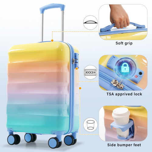Conjunto de 2 peças PAPROOS: Mala rígida de 20 polegadas e bolsa de viagem – Leve, com trava TSA, porta-copos, expansível, ideal para levar a 1