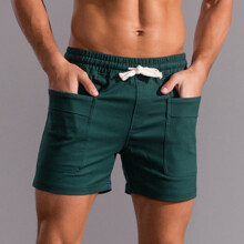Casual sportshorts voor heren van katoen met drie punten, effen kleur, middelhoge taille met trekkoord en zakken, sneldrogend, geschikt voor de