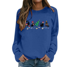 Kersttrui voor dames met kattenprint, lange mouwen, casual, zachte en modieuze top voor de feestdagen, comfortabele kleding