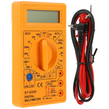 Multimetro digitale con cicalino, uscita di tensione, ampere, ohm, sonda di test CC, display LCD, protezione da sovraccarico (giallo)