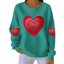Damen-Sweatshirt zum Valentinstag mit Herzprint, geripptem Rundhalsausschnitt, lässigem Langarm-Pullover