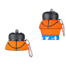 Collapsible Water Bottles,Food-Grade Silicone and PP Travel Water Bottle,100% Leak-Proof and Quick Folding Travel Cycling Cup,Black&Orange,600ml