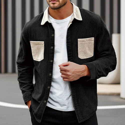Blusen mit Patchwork-Farbdesign, Knopfleiste am Revers, Herrenoberteile 1