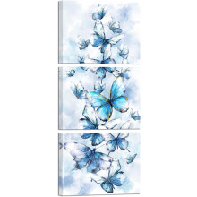 Canvas wanddecoratie met blauwe vlinder, moderne aquarel, 3-delig