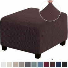 3 maten vierkante jacquard duurzame op maat gemaakte stretch voetensteunhoes voor poef/opbergkruk (donkerbruin, S)