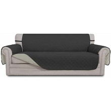 Omkeerbare extra grote bankhoes voor een bank met 3 kussens, waterbestendige huisdierbeschermer met schuimrubberen stokjes – Donkergrijs/beige