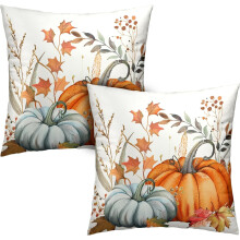 Housses de coussin citrouille orange et bleue, motif feuille d'érable,
