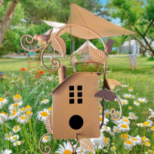 Metalen vogelhuisje, vogelnest, tuindecoratie, vogelhuisje voor buiten, tuinornament, rustieke landelijke stijl