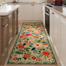 Antislip, wasbare bloemenloper 76 x 244 cm met rubberen achterkant, groen – Geschikt voor gangen, keukens, wasruimtes, slaapkamers en badkamers