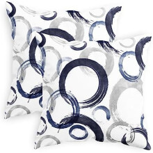 2 housses de coussin géométriques en polaire bleu marine et grise de 18 pouces