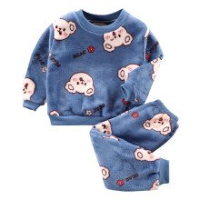 Guttepysjamas i flanell, hjemmeklær, tegneserie, varm langermet genser og bukser, pysjamassett, størrelse 4-5 år