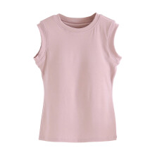 Pijama feminino de algodão, cor sólida, gola redonda, sutiã embutido, regata estilo corset, sem mangas, tamanhos P-GG.