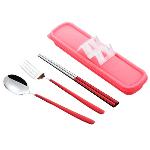 Φορητό σετ μαχαιροπήρουνων από ανοξείδωτο ατσάλι με πιρούνι, κουτάλι, ξυλάκια 1