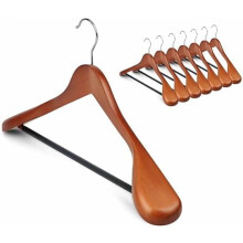 Pachet de 8 umerașe din lemn – Umeri extra lați, Finisaj retro de nuc, Compatibile cu paltoane groase, pulovere, costume și pantaloni