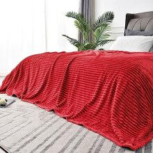 Queen Size Fleece Blanket – 3D Ribbed Jacquard, Soft & Warm Decorative Throw for Couch/Bed (Red, 90x90")