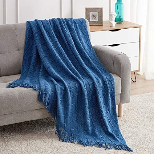Royal Blue Throw Blanket 60x80 Inches Throw Textured Solid Soft Sofa Throw Couch Knitted Decorative Blanket