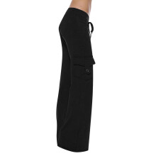 Calça de ginástica feminina estilo yoga, com cintura elástica e cordão, boca de sino, cor sólida, modelagem solta.