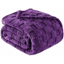 Flanelová fleecová deka velikosti Queen Size, super měkká a teplá, lehká, kostkovaná, pro všechna roční období, 90x90 palců, fialová