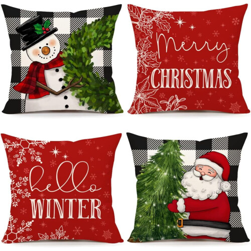 Rode kerstkussenhoezen 18x18 inch, set van 4, polyester
