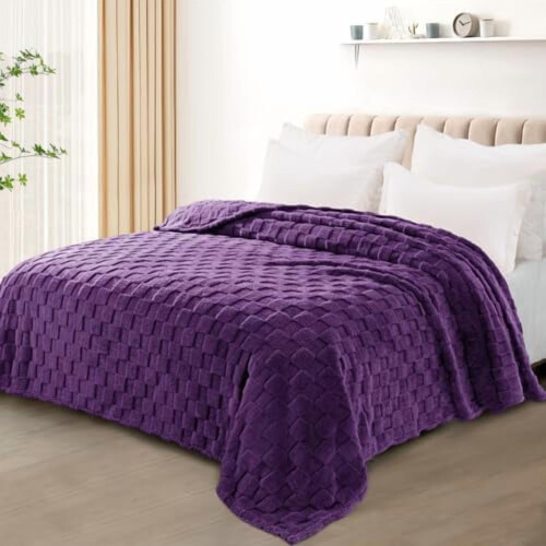 Κουβέρτα Queen Fleece από Φανέλα Μωβ 90x90 εκ. 1