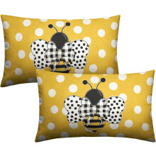 Poszewki na poduszkę lędźwiową z motywem pszczół, 12x20, zestaw 2 szt., poszewki na poduszki w kropki Farmhouse Bumble Bee, żółte