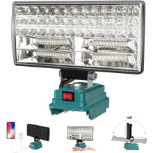 8"-os akkus LED munkalámpa Makita 18 V-os akkumulátorhoz, 2 fokozatban állítható, 5400 lumen, USB-port, hordozható – akkumulátor nélkül