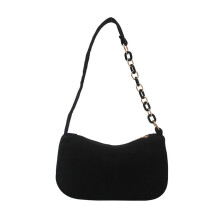 Bolso de hombro negro suave para mujer con cremallera