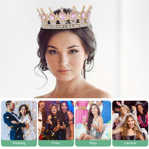 Diadème de mariée doré orné de strass (1 pièce) 1
