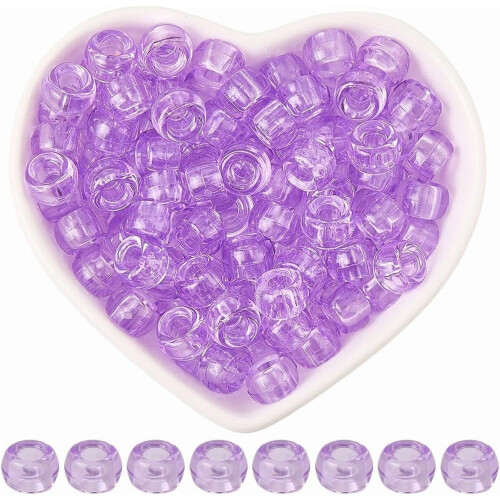 800 τεμάχια Μωβ Χάντρες Pony Kandi 9x6 χιλ., Διαφανείς Ακρυλικοί Αποστάτες για Κατασκευή