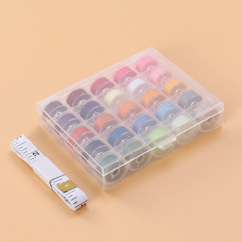 OUNONA 25 Pcs Sewing Boxes Transparent Bobbin Box Tapeline 1