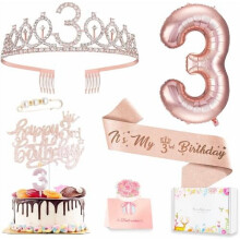 Ensemble de décorations or rose pour le 3e anniversaire d'une fille