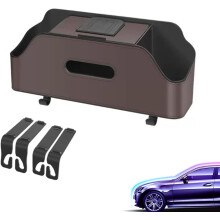 Organizador multifuncional 3 em 1 para banco traseiro de carro, com 2 porta-copos, porta-lenços e ganchos (marrom)Z