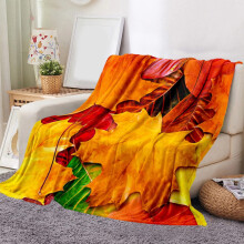 Thanksgiving Fleece Throw Blanket Yellow Maple Leaf Blanket Portable Flannel Blanket for Sofa, Couch, Chairs and Bed