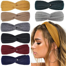 Boho-Stirnbänder mit Knoten für Damen – dehnbar, rutschfest, im Turban-Stil mit gekreuzten Enden, einfarbig, ideal für Yoga und Workout