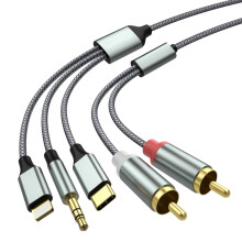 Kabel audio 3 w 1: Lightning-RCA, RCA-3,5 mm, USB-C-2RCA — kompatybilny ze złączem Lightning, do wzmacniaczy, samochodów, kina domowego i