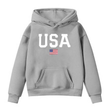 Hoodie met Amerikaanse vlag voor kinderen, lange mouwen, pullover met zak, zachte grijze sweater voor kinderen van 7-8 jaar – geschikt voor