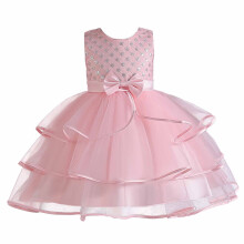 Kleinkindkleid, Prinzessinnenkleid für Mädchen, Tüllkleid, ärmelloses, besticktes Netzgewebekleid für Kinder mittleren Alters, rosa