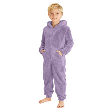 Onesie Plush le Cochall agus Zip do Pháistí, Corcra Éadrom, 4Y – Léine Te Clúmhach le Pócaí, Comhoiriúnach le Gníomhaíochtaí