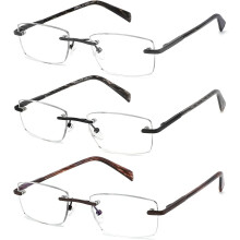 3-pack läsglasögon som blockerar blått ljus för män, utan bågar i metall, motverkar ögonansträngning/UV400, fjädrande gångjärn (200