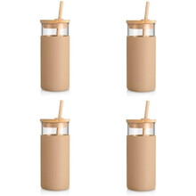 Gobelet en verre borosilicate de 590 ml avec couvercle en bambou, paille et