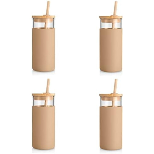 Copo de vidro borossilicato de 20 oz com tampa de bambu, canudo e