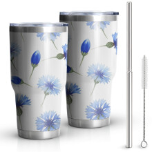 Gobelet isotherme floral de 887 ml (30 oz) avec couvercle et pailles