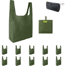 10-Pack Foldable Reusable Grocery Bags, 50LBS, Zipper Pouch, Machine Washable, Lightweight Polyester – Compatible with All Shopping Needs