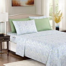 Ensemble de draps fleuris 4 pièces Softest – Microfibre 1500 fils, poches profondes, infroissable, Twin XL, Vert Anita