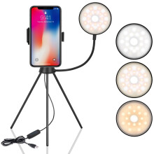 Lampa pierścieniowa LED ze statywem i uchwytem na telefon – 3-kolorowa, ściemnialna lampa do selfie z pilotem do transmisji na żywo, makijażu i