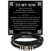 Armband „An meinen Sohn“ von den Eltern – Geflochtenes Leder, herzliche Botschaft und elegante Schachtel, passend für alle Handgelenkgrößen