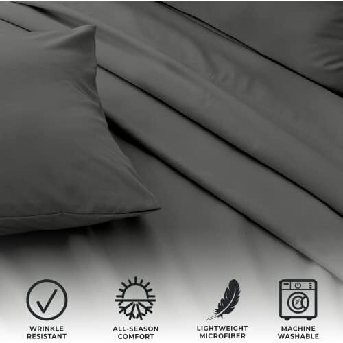 Ensemble de draps en microfibre brossée gris clair pour lit simple, 3 pièces 2