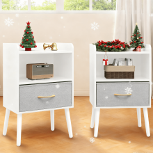 PAPROOS Nightstand Set of 2 White and Gray Modern Bedside