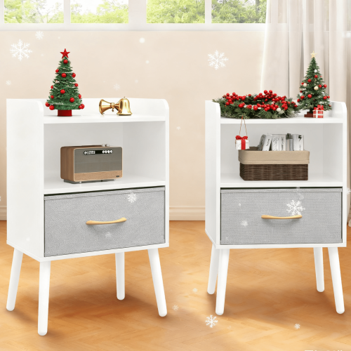 PAPROOS Nachttisch-Set, 2-teilig, Weiß und Grau, Modern